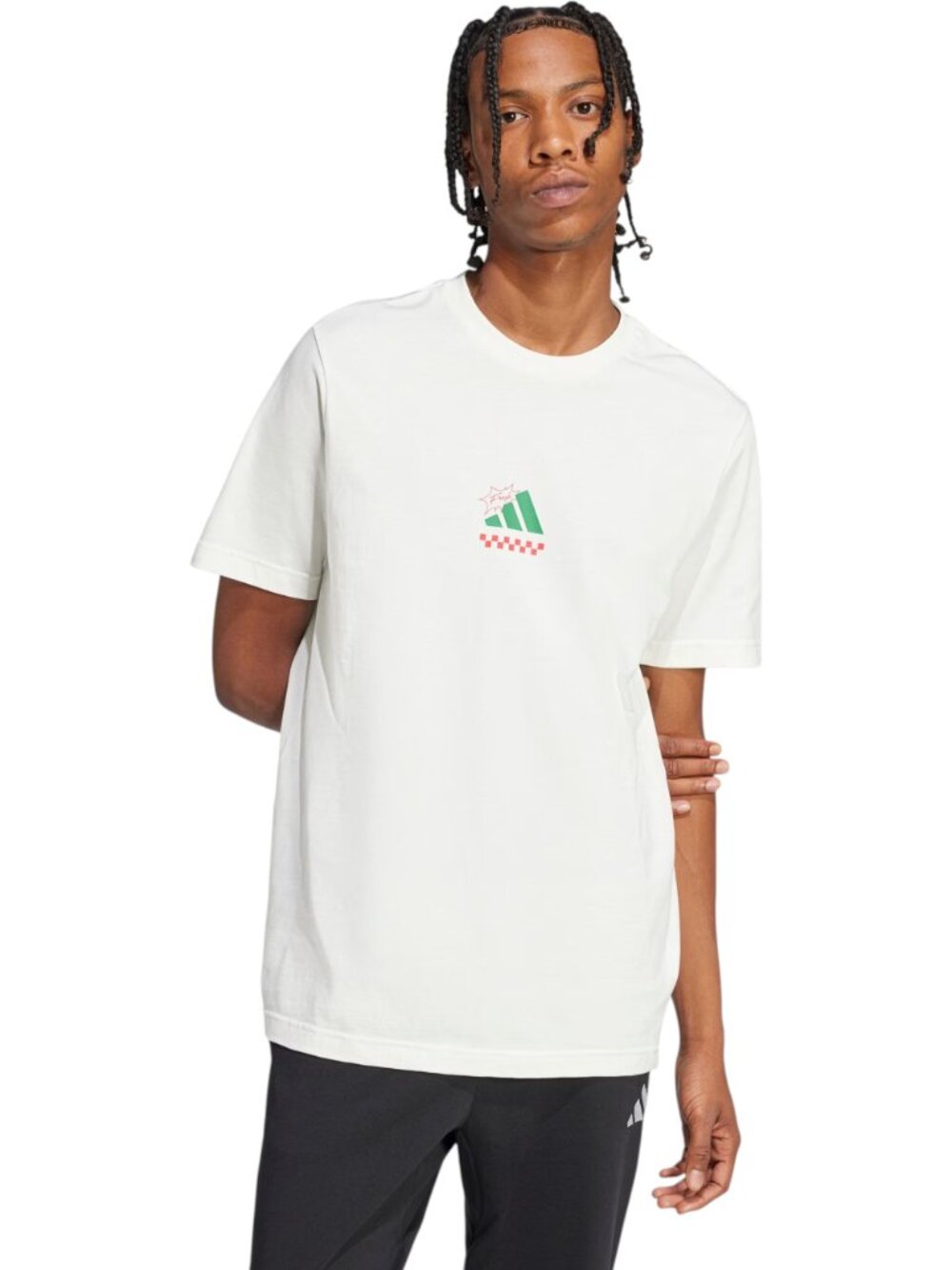 adidas Men's Off White Sportswear Pizza Cotton T-Shirt Size L Athleisure Graphic